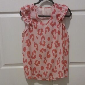 Pink Ruffle Sleeve Blouse with Leopard Print